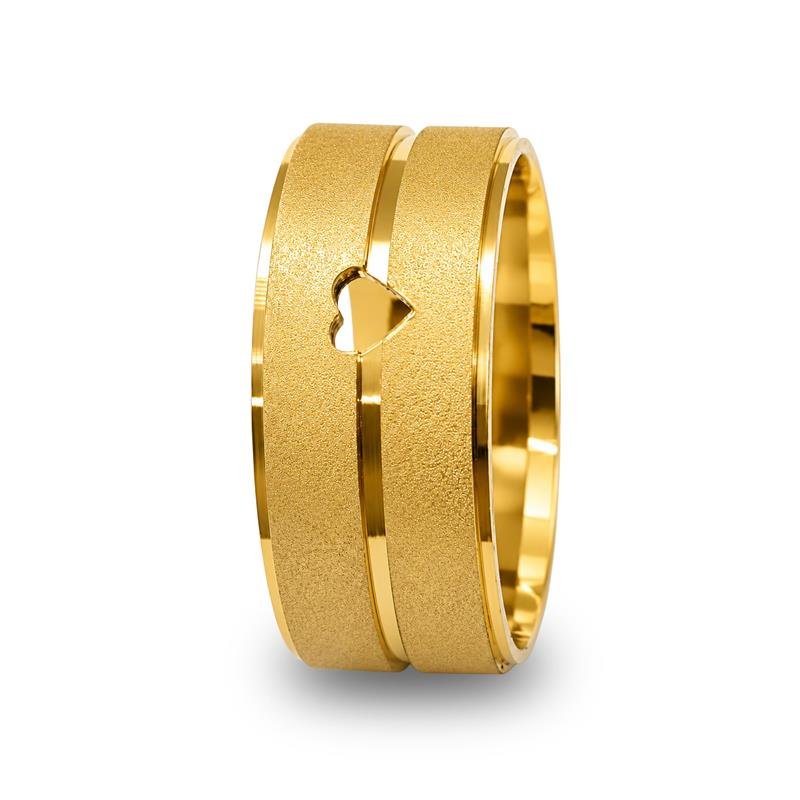 ALIANÇA DE MOEDA 10MM QUADRADA DIAMANTADA C/ FRISO E CORAÇÃO VAZADO