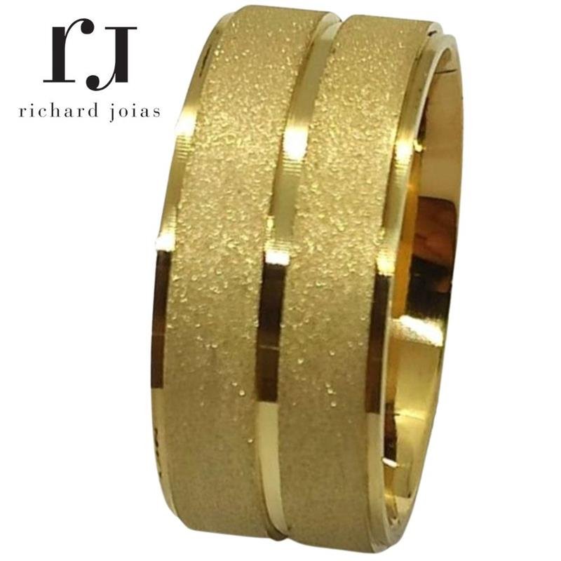 ALIANÇA DE MOEDA 10MM QUADRADA DIAMANTADA C/ FRISO