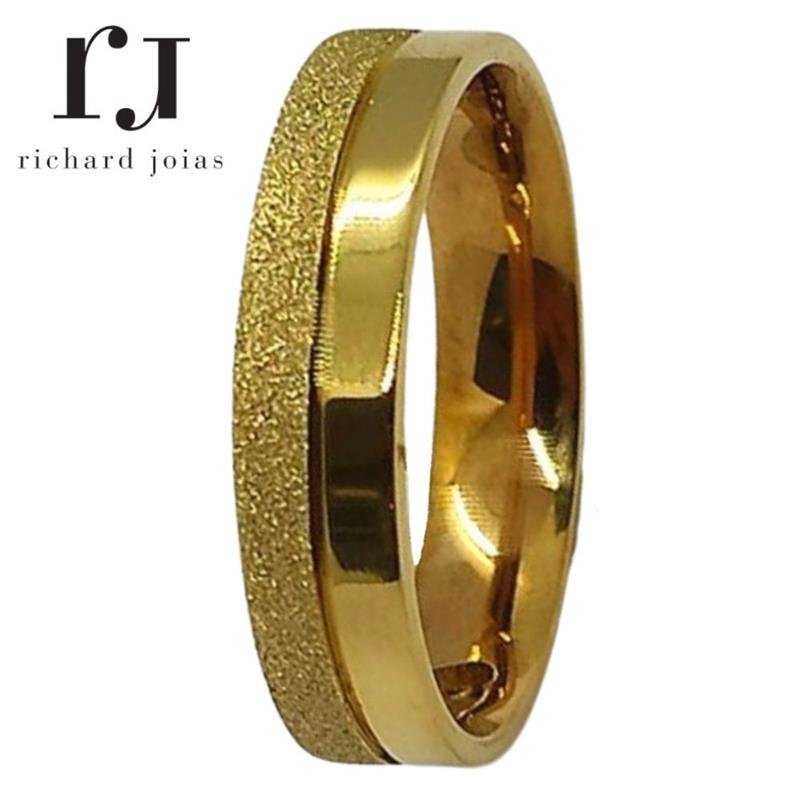 ALIANÇA DE MOEDA 5,0MM QUADRADA DIAMANTADA C/ 01 FRISO