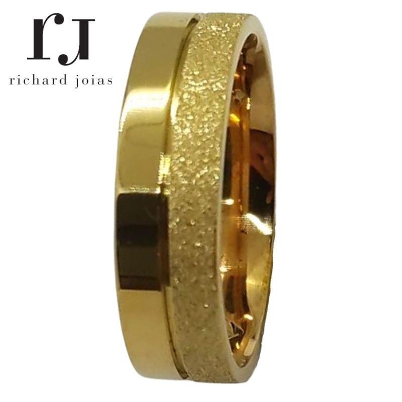 ALIANÇA DE MOEDA 6,0MM QUADRADA DIAMANTADA C/ 01 FRISO