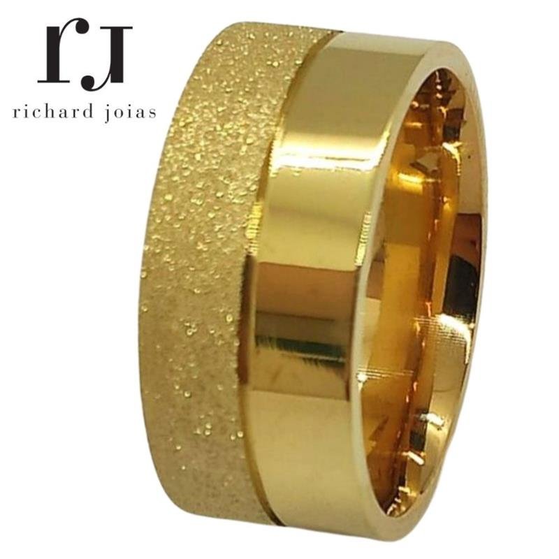 ALIANÇA DE MOEDA 10MM QUADRADA DIAMANTADA C/ 01 FRISO