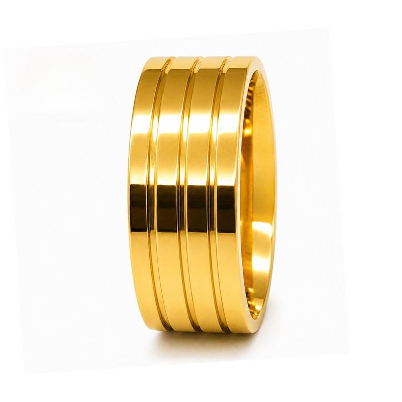 ALIANÇA DE MOEDA 8,0MM POLIDA QUADRADA C/ 3 FRISOS