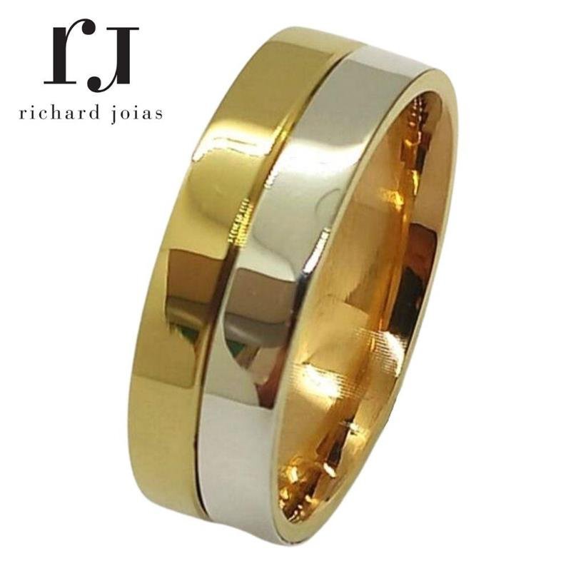 ALIANÇA DE MOEDA 7,0MM QUADRADA C/ METADE CHAPA DE PRATA