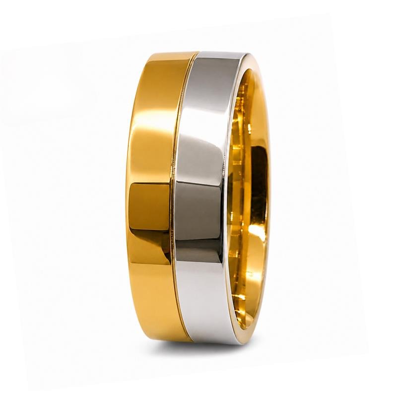 ALIANÇA DE MOEDA 9,0MM QUADRADA C/ METADE CHAPA DE PRATA