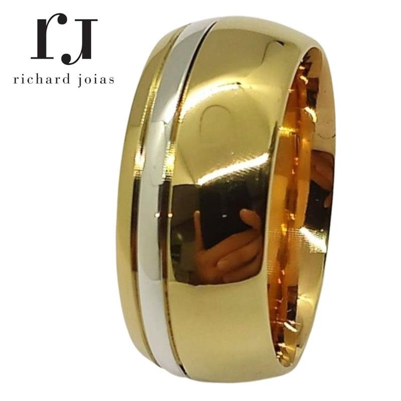 ALIANÇA DE MOEDA 10MM ABAULADA C/FILETE DE PRATA NA LATERAL