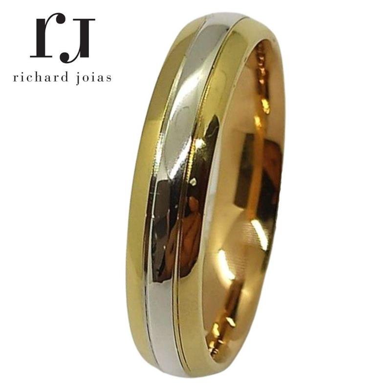 ALIANÇA DE MOEDA 5,0MM ABAULADA C/ FILETE DE PRATA NO CENTRO