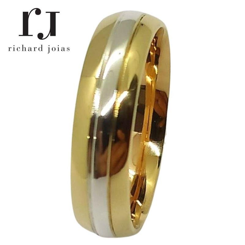 ALIANÇA DE MOEDA 6,0MM ABAULADA C/ FILETE DE PRATA NO CENTRO