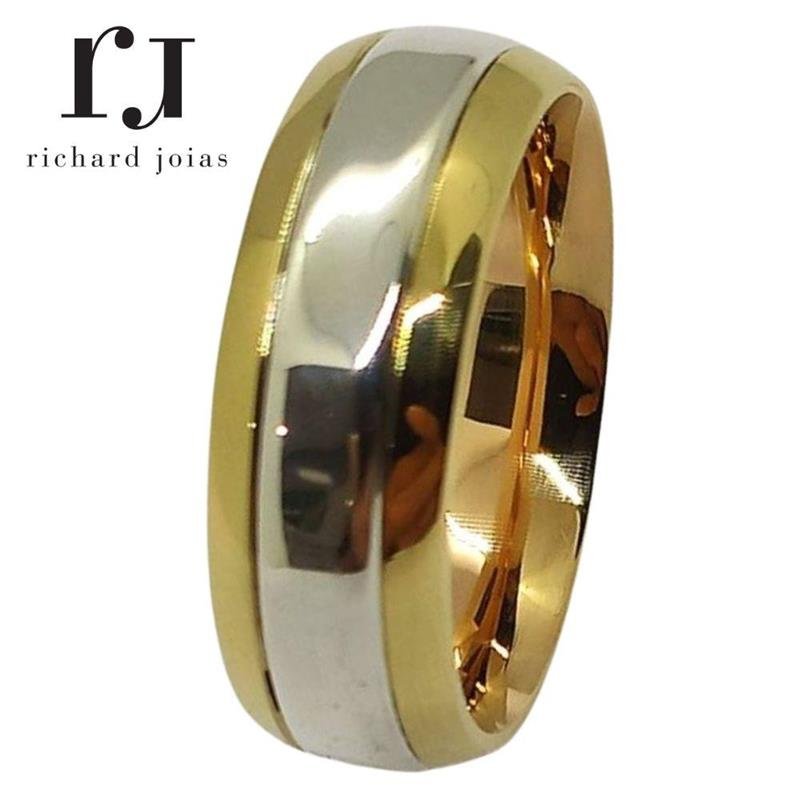 ALIANÇA DE MOEDA 8,0MM ABAULADA C/ FILETE DE PRATA NO CENTRO