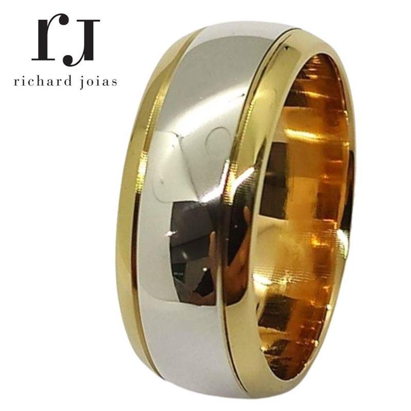 ALIANÇA DE MOEDA 9,0MM ABAULADA C/ FILETE DE PRATA NO CENTRO