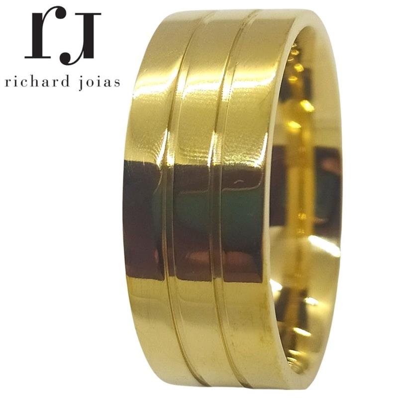 ALIANÇA DE MOEDA 8,0MM QUADRADA C/02 FRISOS 0,50