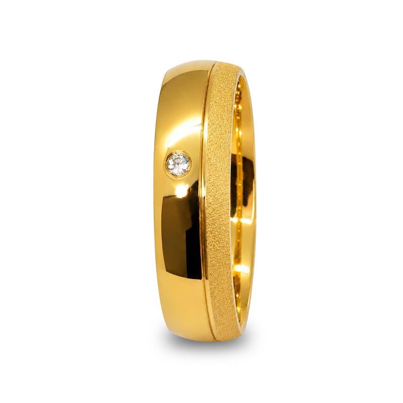 ALIANÇA DE MOEDA 6,0MM ANATÔMICA ABAULADA POLIDA DIAMANTADA C/01 FRIO E 01 PEDRA