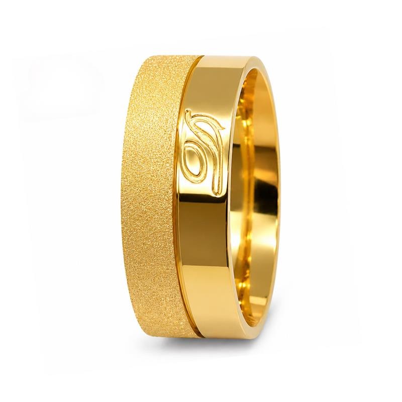 ALIANÇA DE MOEDA 8,0MM QUADRADA DIAMANTADA C/ LETRA