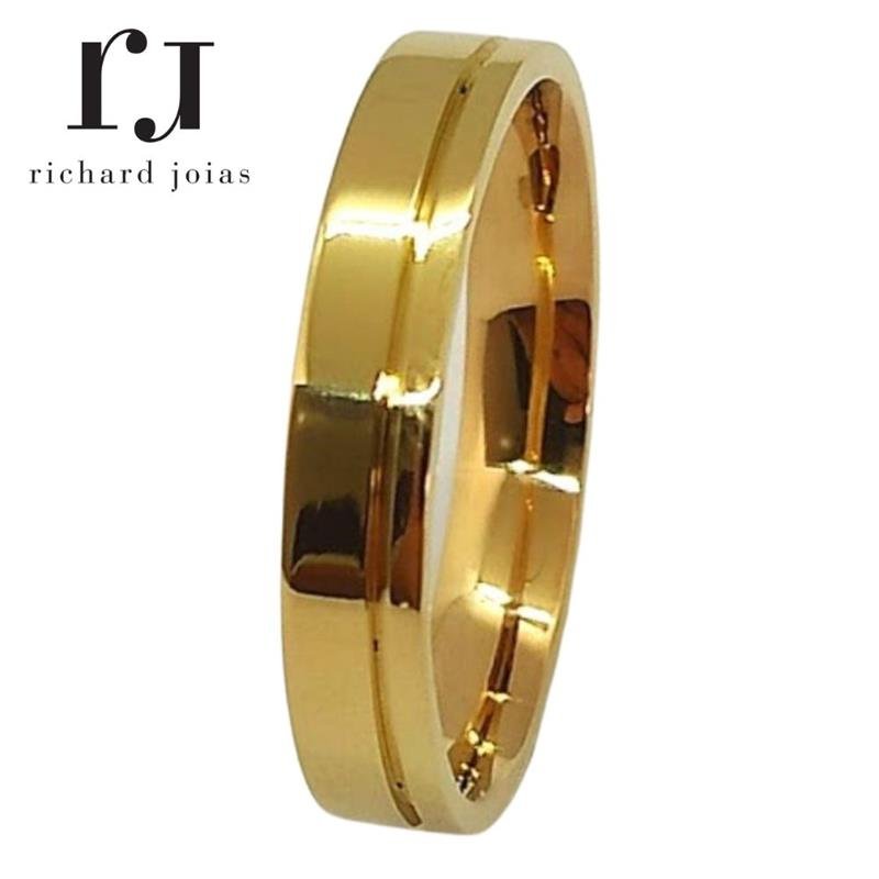 ALIANÇA DE MOEDA 4,3MM QUADRADA C/FRISO 0,50 LATERAL