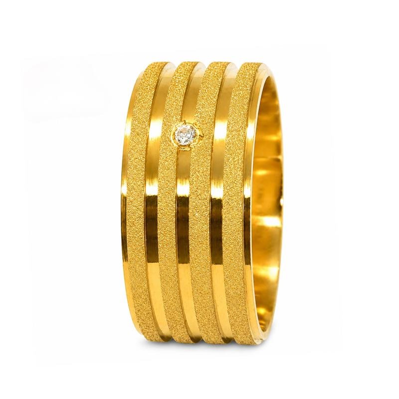 ALIANÇA DE MOEDA 10MM QUADRADA C/01 PEDRA DIAMANTADA E 3 FRISOS DE 1MM