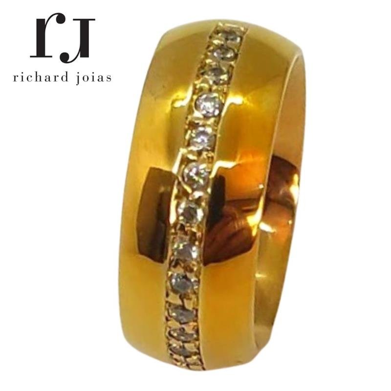 ALIANÇA DE MOEDA 8,0MM ANATÔMICA ABAULADA C/15 PEDRAS