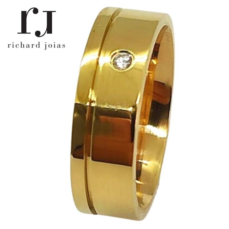 ALIANÇA DE MOEDA 6,0MM ANATÔMICA QUADRADA C/01 PEDRA E 01 FRISO 0,50