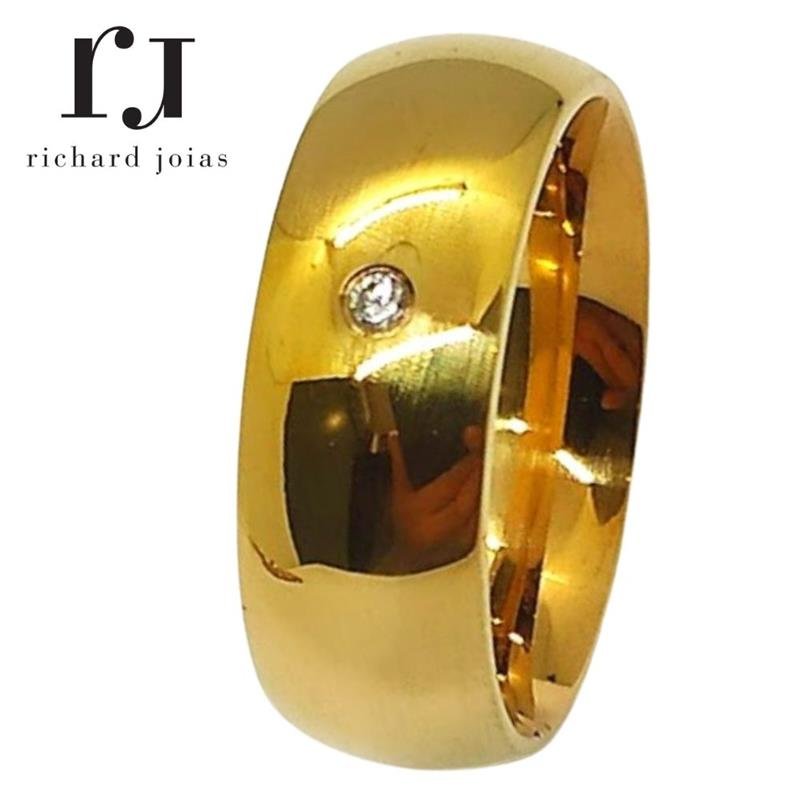 ALIANÇA DE MOEDA 8,0MM ANATÔMICA ABAULADA C/01 PEDRA