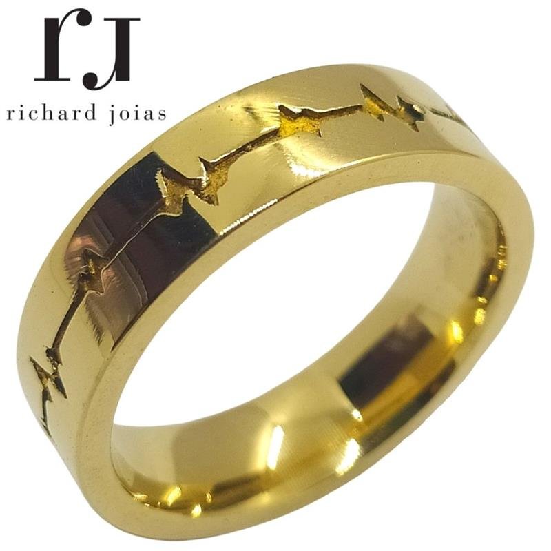 ALIANÇA DE MOEDA 6,0MM ANATÔMICA QUADRADA C/ BATIMENTO CARDIACO