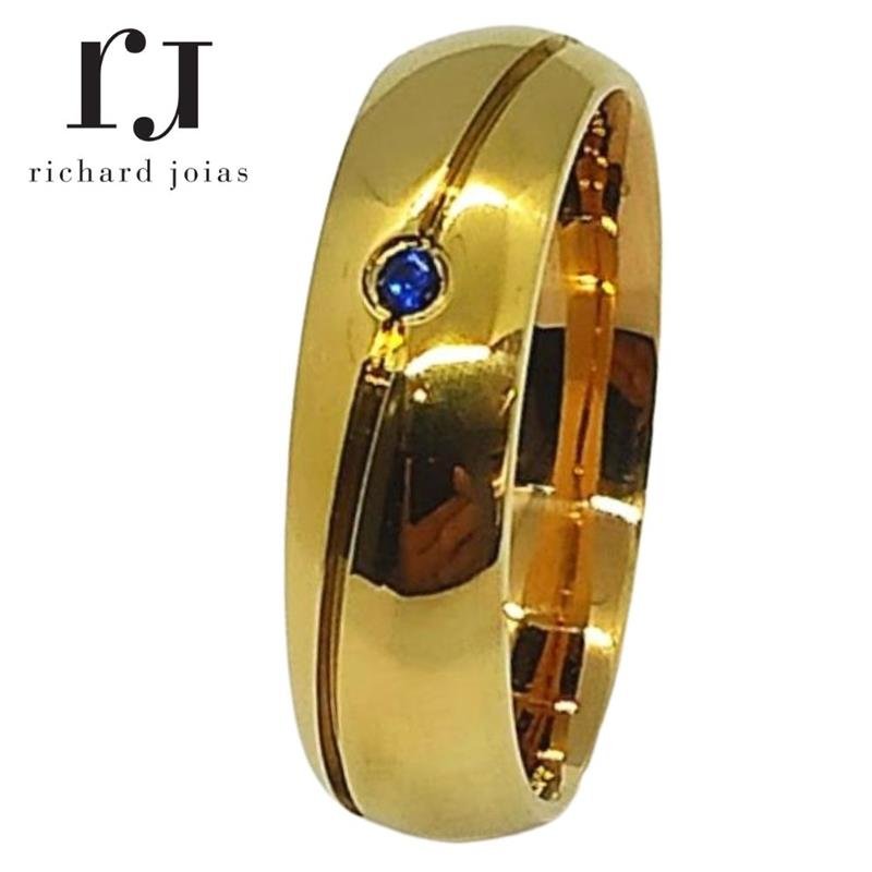 ALIANÇA DE MOEDA 6,0MM ANATÔMICA ABAULADA C/01 PEDRA E 01 FRISO 0,50 TORCIDO