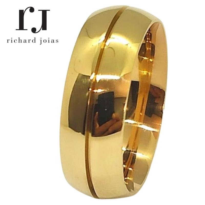 ALIANÇA DE MOEDA 8,0MM ANATÔMICA ABAULADA C/01 FRISO 0,50