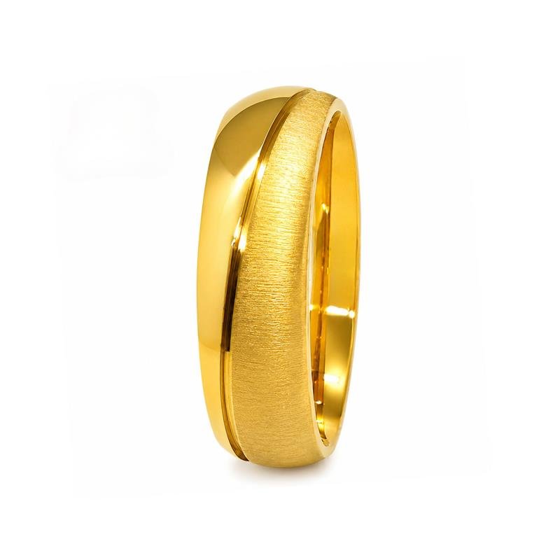 ALIANÇA DE MOEDA 6,0MM ANATÔMICA ABAULADA METADE LISA/METADE FOSCA C/ 01 FRISO TORCIDO
