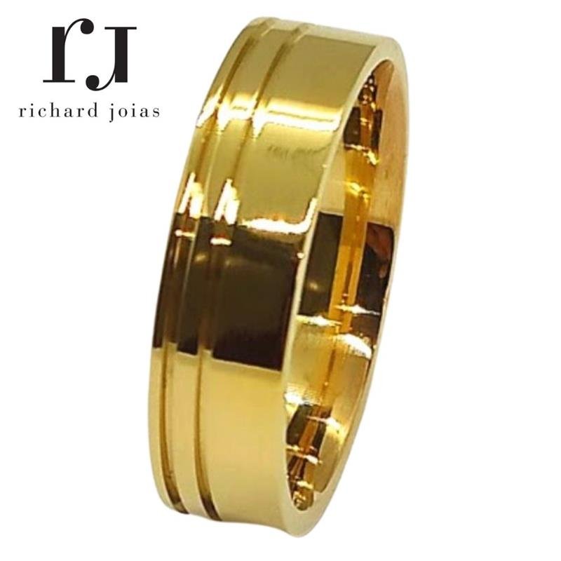 ALIANÇA DE MOEDA 6,0MM ANATÔMICA QUADRADA C/02 FRISOS LATERAL 0,50