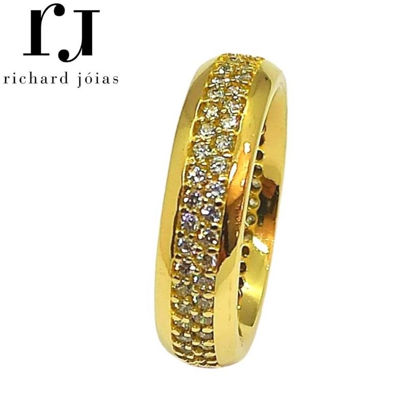 ALIANÇA DE MOEDA 6,0MM ANATÔMICA C/88 PEDRAS