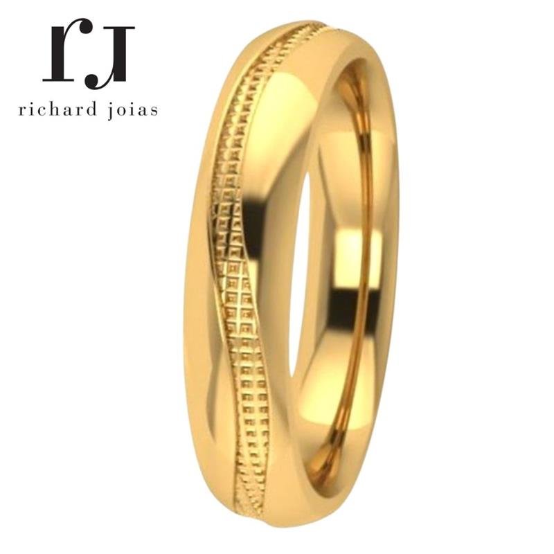 ALIANÇA DE MOEDA 4,3MM ANATÔMICA ABAULADA TRABALHADA