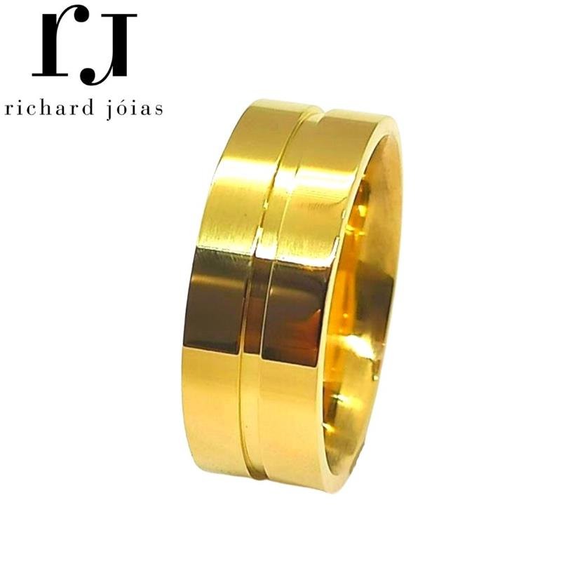 ALIANÇA DE MOEDA 8,0MM ANATÔMICA QUADRADA C/ 01 FRISO DE 1MM