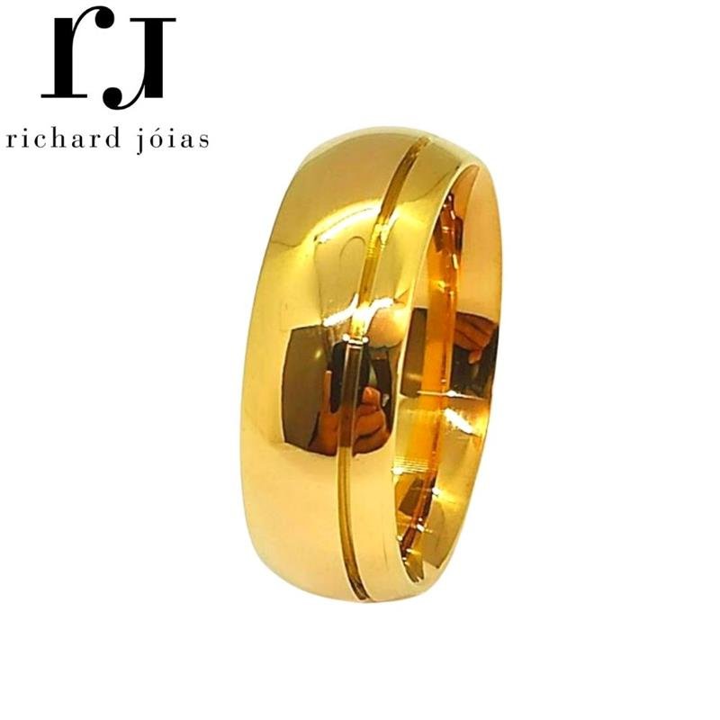 ALIANÇA DE MOEDA 8,0MM ANATÔMICA ABAULADA C/FRISO LATERAL 0,50