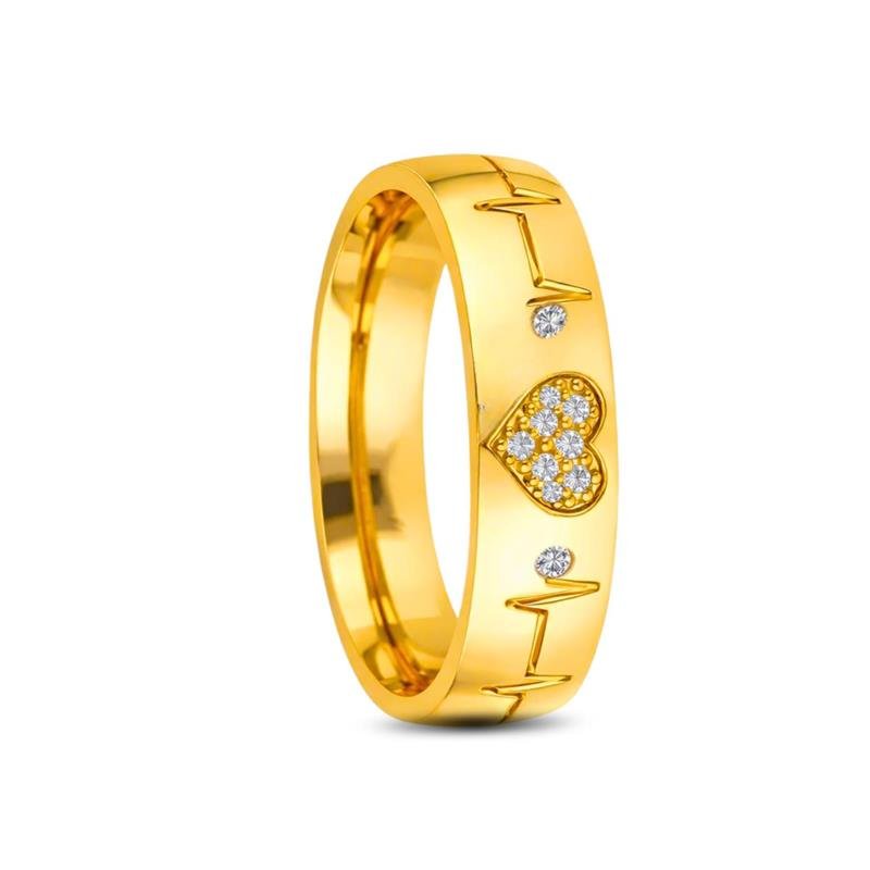 ALIANÇA DE MOEDA 6,0MM ANATÔMICA ABAULADA C/CORAÇÃO CRAVEJADO E 10 PEDRAS