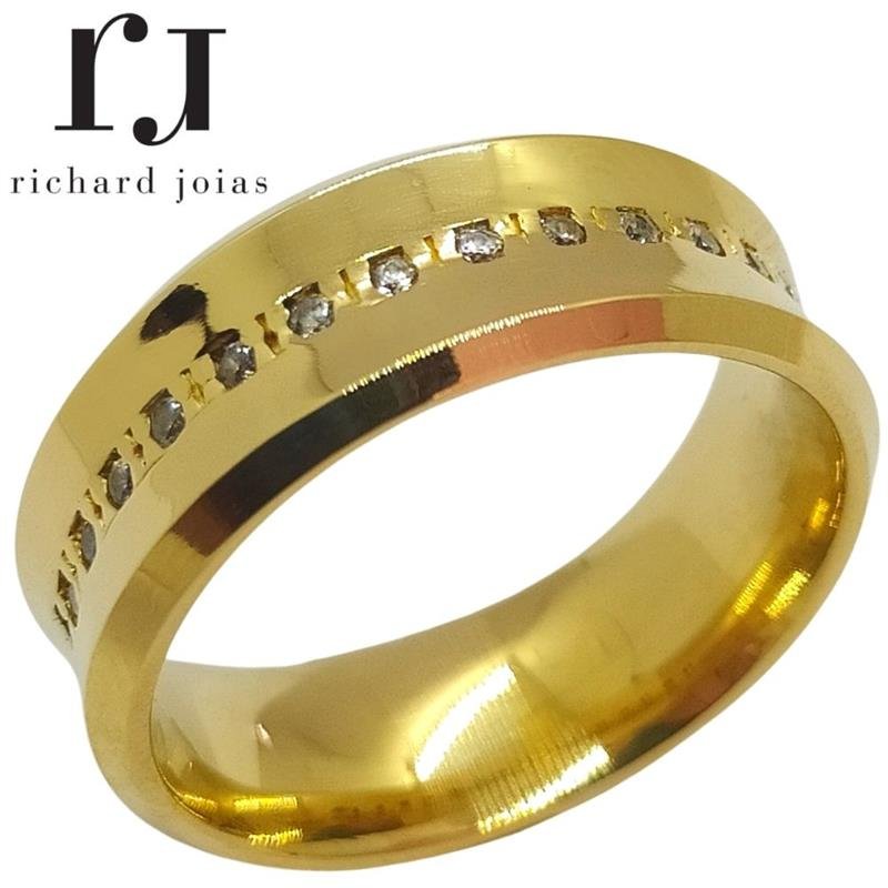 ALIANÇA DE MOEDA 7,0MM ANATÔMICA QUADRADA CÔNCAVA C/15 PEDRAS