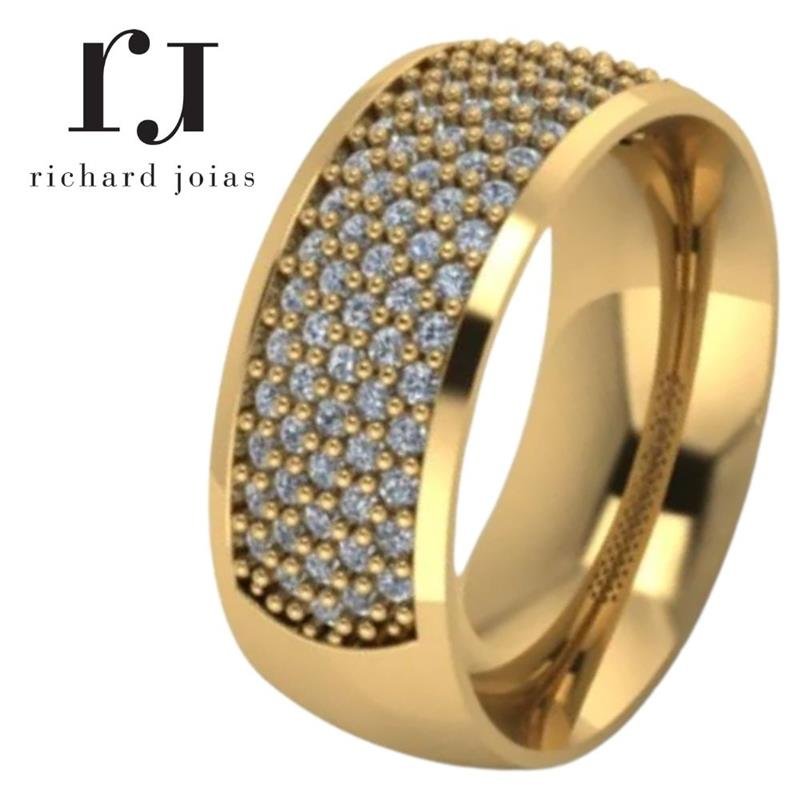 ALIANÇA DE MOEDA 8,0MM ABAULADA C/88 PEDRAS