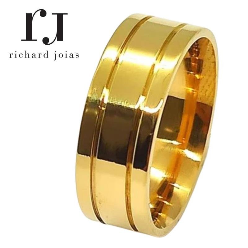 ALIANÇA DE MOEDA 8,0MM QUADRADA C/02 FRISOS 0,50