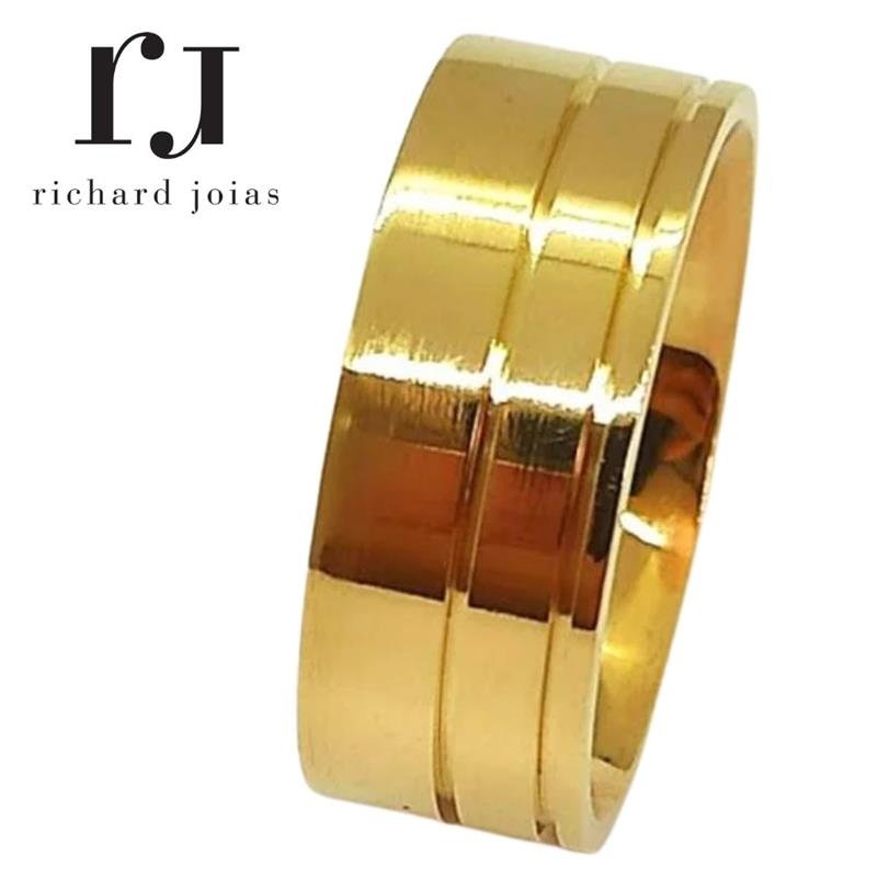 ALIANÇA DE MOEDA 8,0MM ANATÔMICA QUADRADA C/02 FRISO LATERAL 0,50