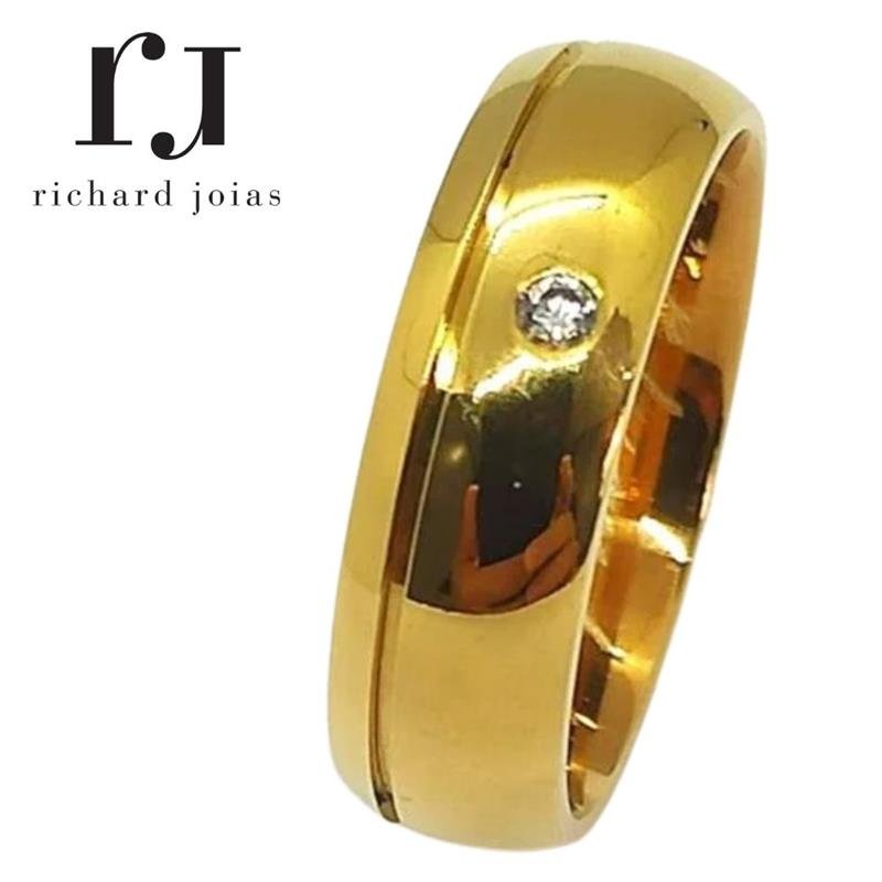 ALIANÇA DE MOEDA 6,0MM ANATOMICA ABAULADA C/01 PEDRA E 01 FRISO 0,50