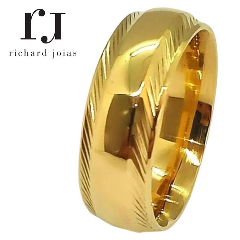 ALIANÇA DE MOEDA 8,0MM ANATÔMICA ABAULADA LATERAL TRABALHADA