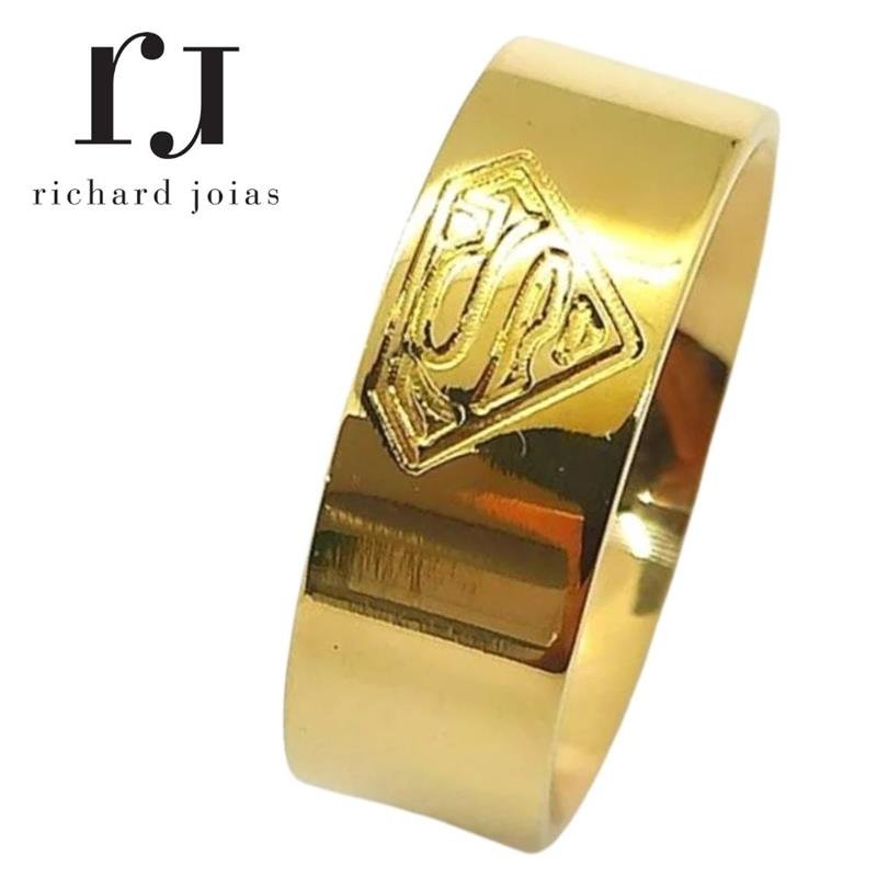 ALIANÇA DE MOEDA 8,0MM QUADRADA C/ SIMBOLO DO SUPER-HOMEM