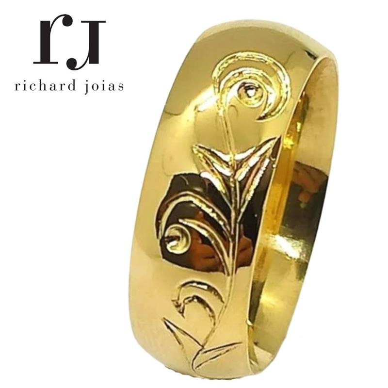 ALIANÇA DE MOEDA 8,0MM ABAULADA TRABALHADA