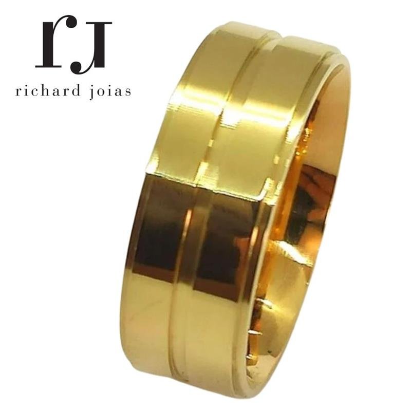 ALIANÇA DE MOEDA 8,0MM ANATÔMICA QUADRADA C/FRISO CENTRAL DE 1MM E LATERAL REBAIXADA