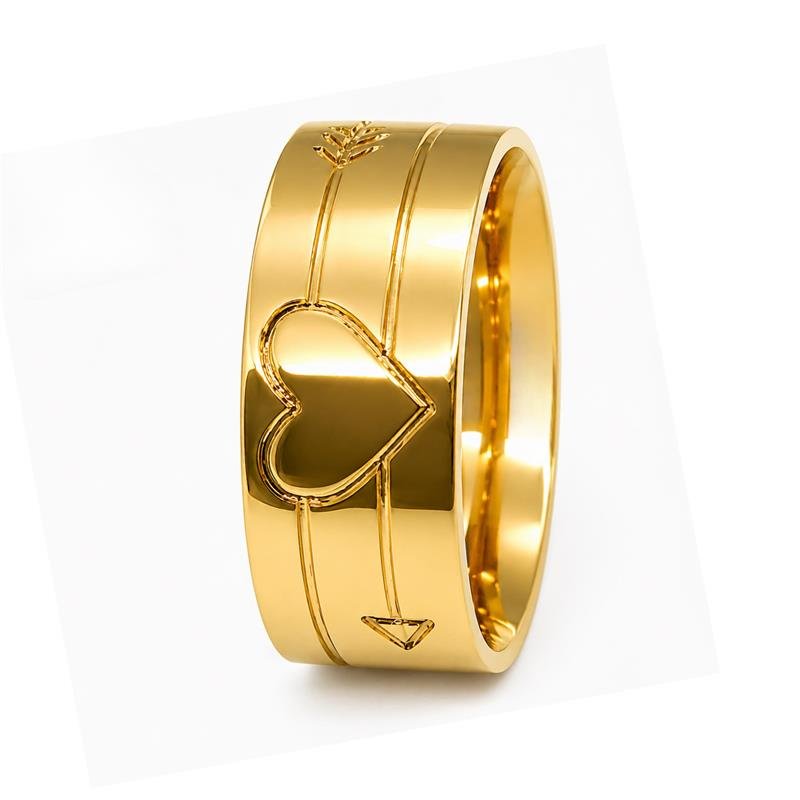 ALIANÇA DE MOEDA 8,0MM ANATÔMICA QUADRADA PERSONALIZADA C/CORAÇÃO E 2 FRISOS