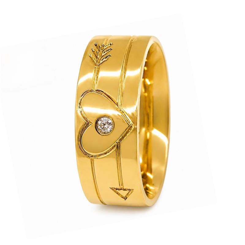 ALIANÇA DE MOEDA 8,0MM ANATÔMICA QUADRADA PERSONALIZADA C/ 02 FRISO CORAÇÃO E 1 PEDRA