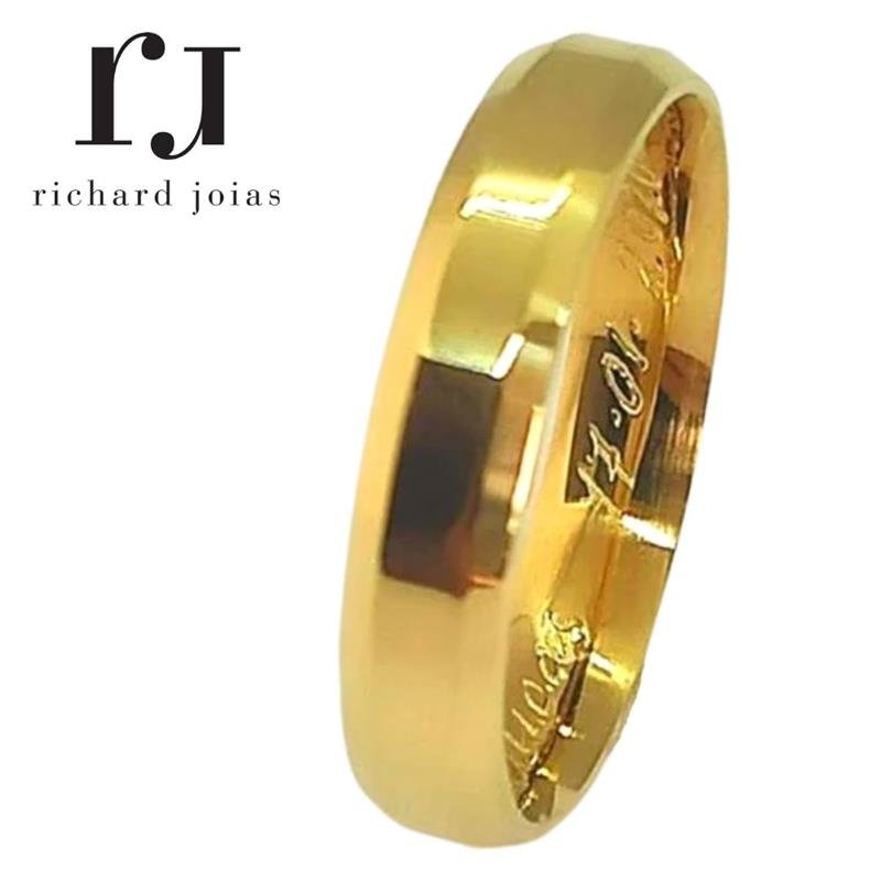 ALIANÇA DE MOEDA 4,3MM QUADRADA CHANFRADA ALTA