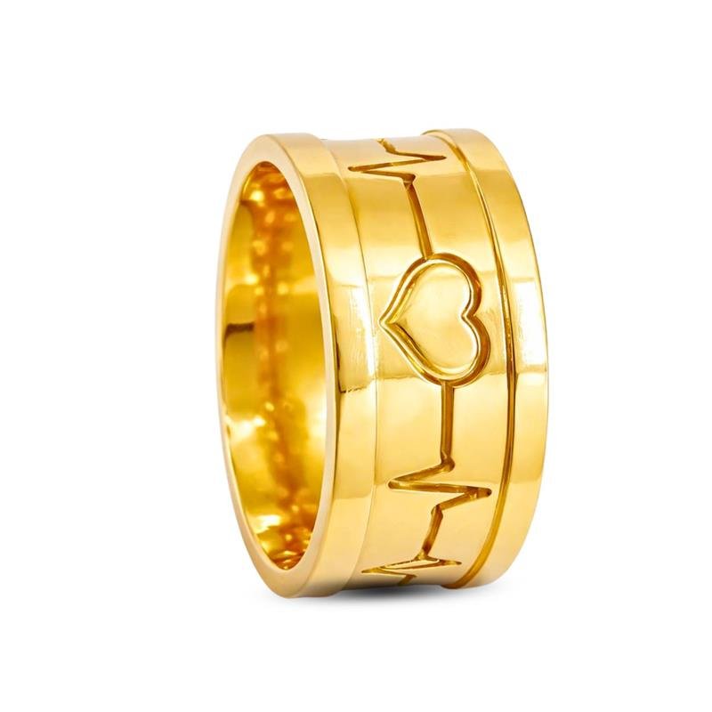 ALIANÇA DE MOEDA 10MM QUADRADA C/ BATIMENTO E CORAÇÃO ( FAZ PAR REF-308 )