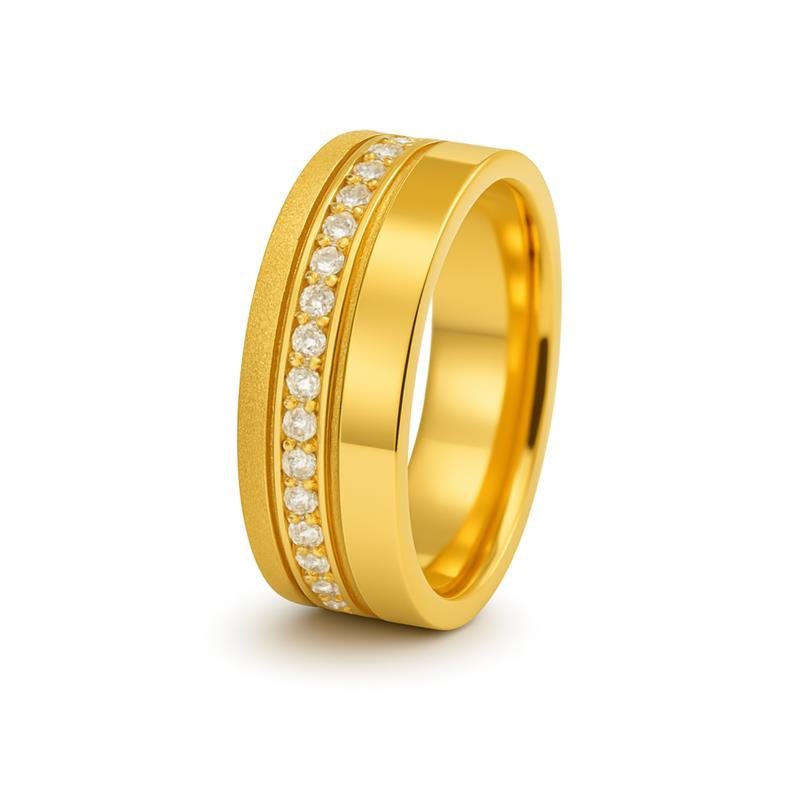 ALIANÇA DE MOEDA 8,0MM QUADRADA DIAMANTADA C/15 PEDRAS LATERA E 2 FRISO 0,50