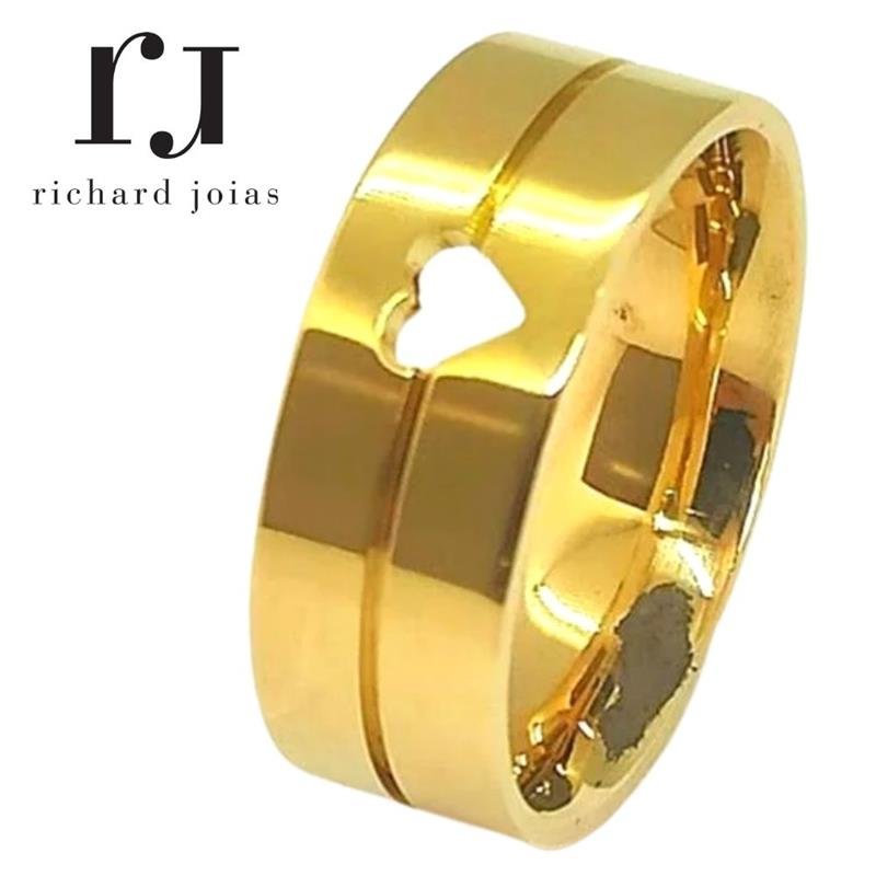 ALIANÇA DE MOEDA 7,0MM ANATÔMICA QUADRADA C/CORAÇÃO VAZADO E 01 FRISO 0,50