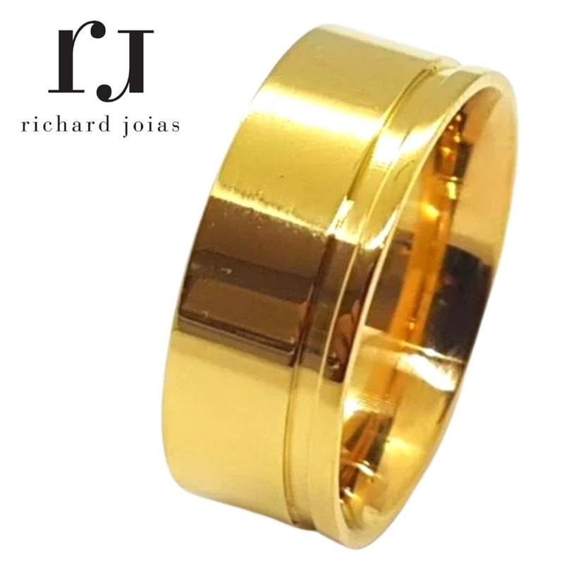 ALIANÇA DE MOEDA 8,0MM ANATÔMICA QUADRADA C/01 FRISO 1MM