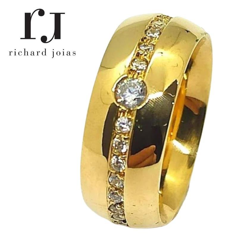 ALIANÇA DE MOEDA 8,0MM ANATÔMICA ABAULADA C/31 PEDRAS