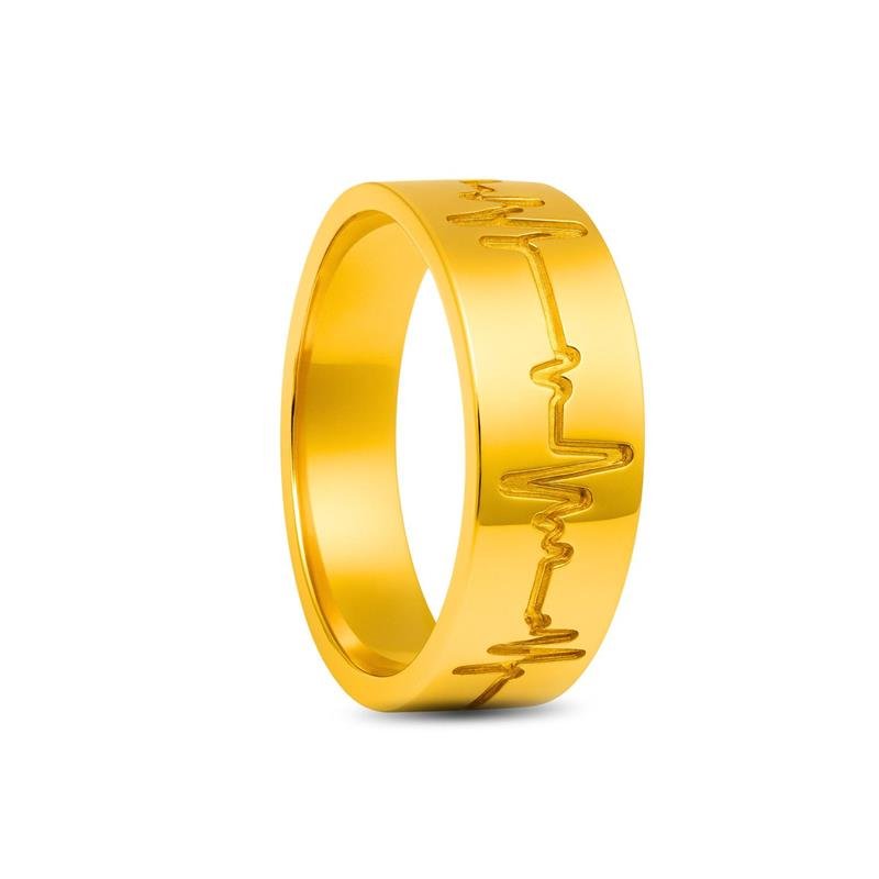 ALIANÇA DE MOEDA 8,0MM ANATÔMICA QUADRADA C/ BATIMENTO CARDIACO