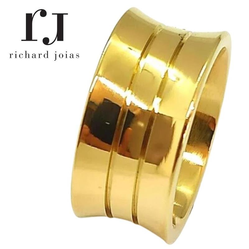 ALIANÇA DE MOEDA 10MM ANATÔMICA CONCAVA C/ 02 FRISOS DE 0,50